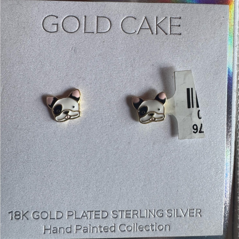 Gold Cake French Bulldog Frenchie Boston Terrier Earrings So Cute New In Box!